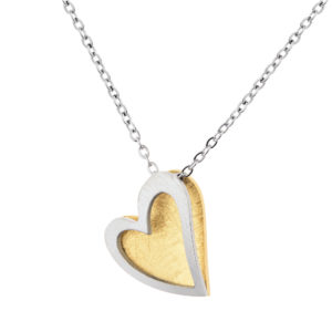 Kette mit Anhänger Doppelherz Edelstahl Gelb Vergoldet Ernstes Design